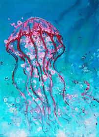 Bubbles the Jellyfish, acrylic, 2025